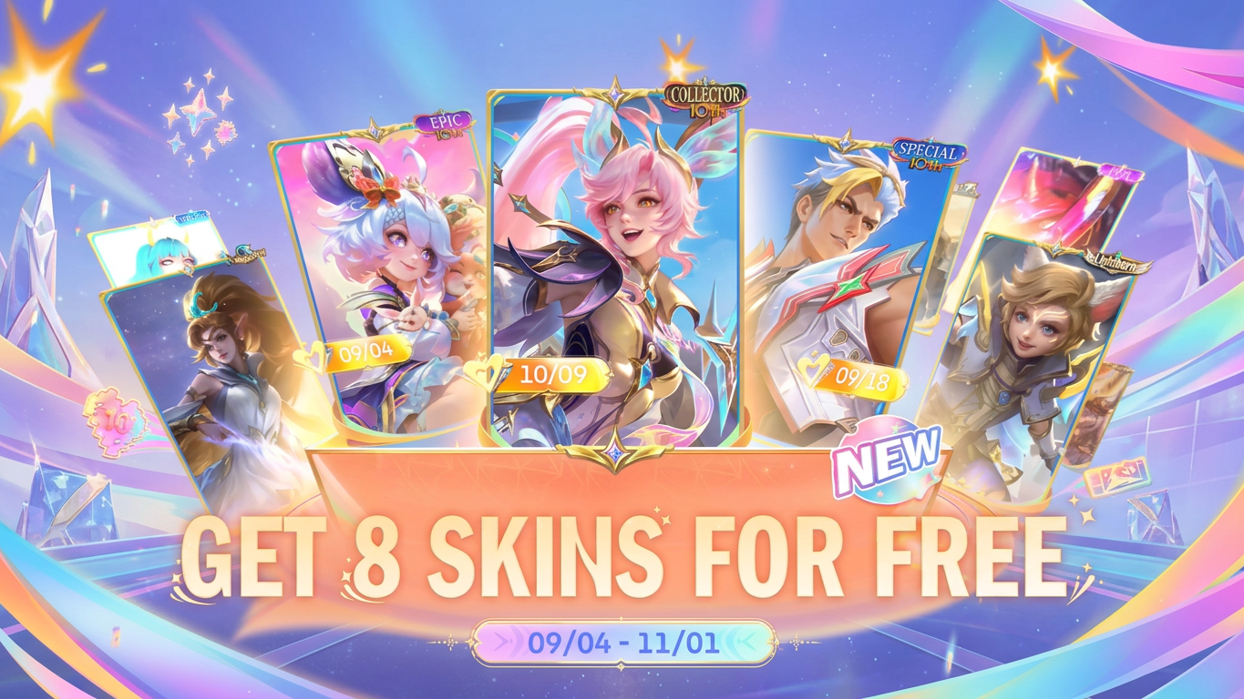دليل الذكرى العاشرة للعبة Mobile Legends: Bang Bang: الجلود المجانية وكل المراحل