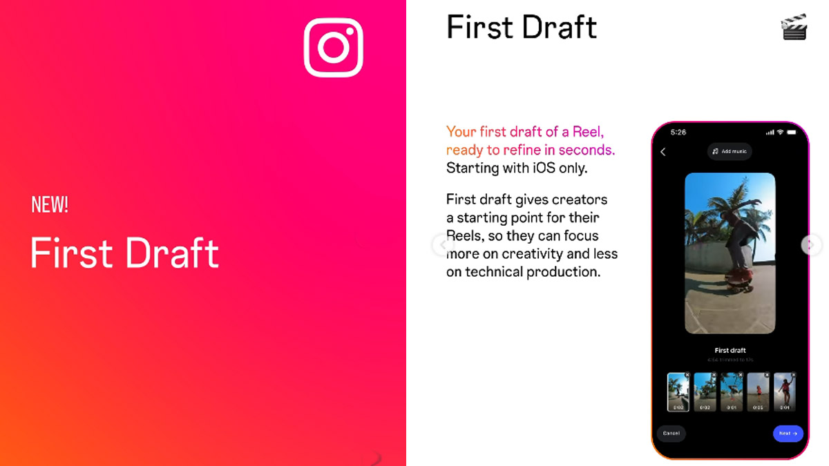 Instagram ha lanzado First Draft, una nueva función de la edición automática de Reels