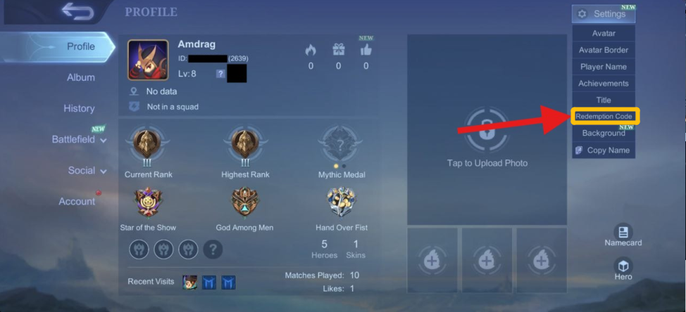 Redeem Mobile Legends: Bang Bang Codes
