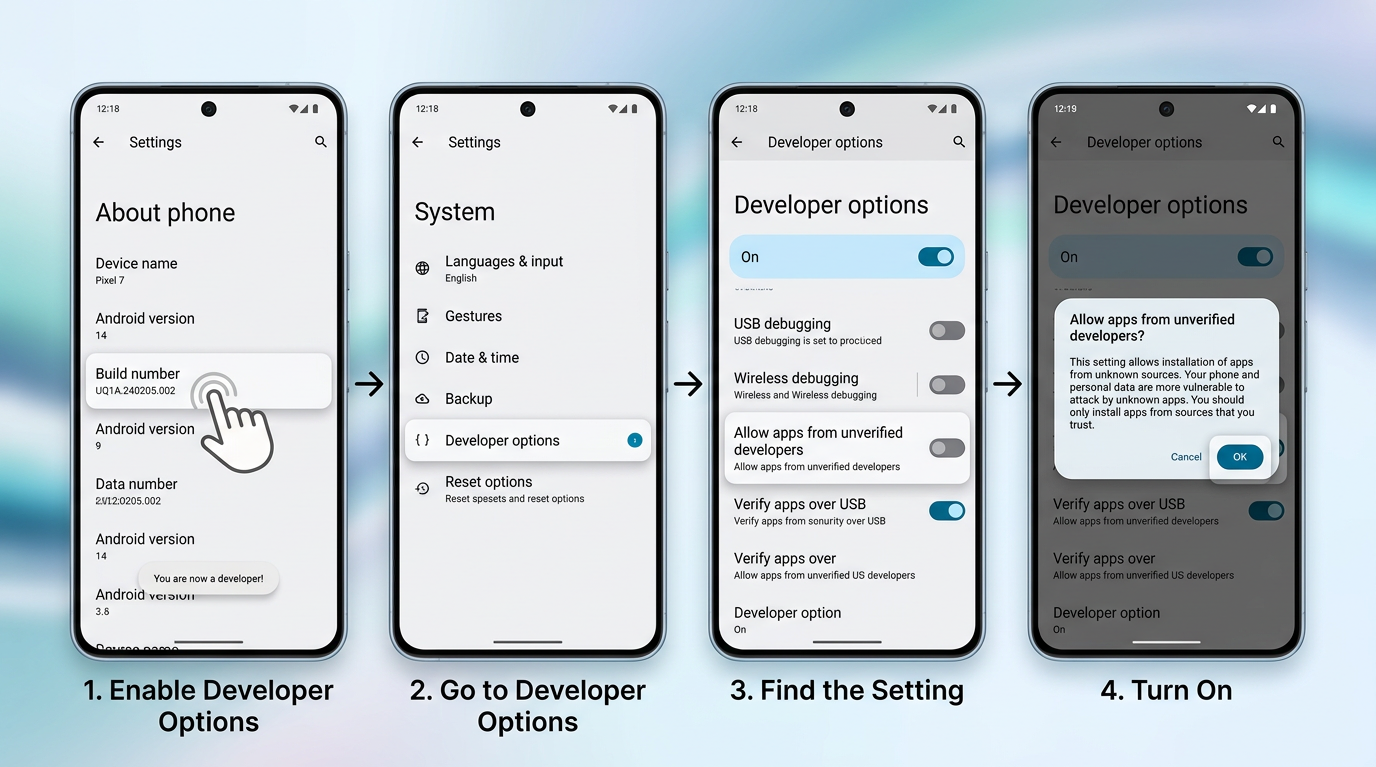 how to turn on “allow apps from unverified developers”
